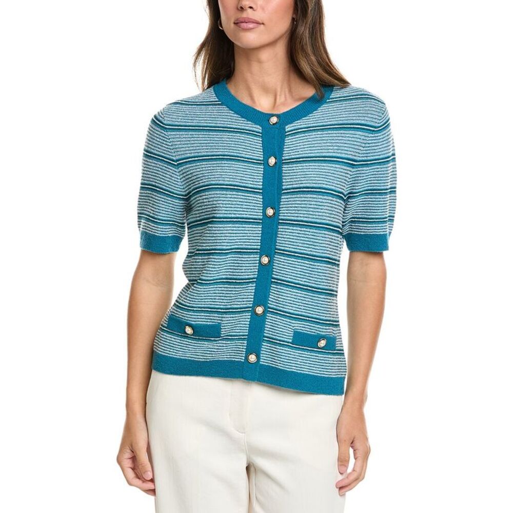 St. John Womens Wool-Blend Cardigan, Blue